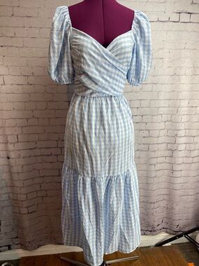 Cherry Cloth size large blue and white gingham midi dress